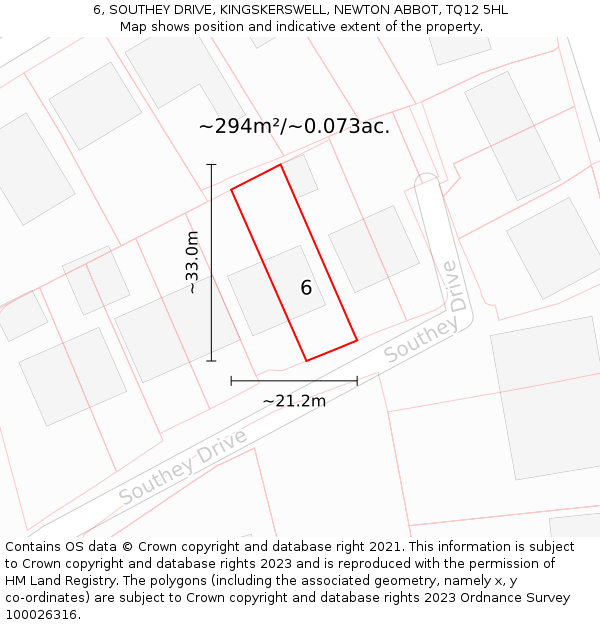 6, SOUTHEY DRIVE, KINGSKERSWELL, NEWTON ABBOT, TQ12 5HL: Plot and title map