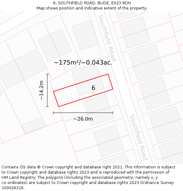 6, SOUTHFIELD ROAD, BUDE, EX23 8DN: Plot and title map
