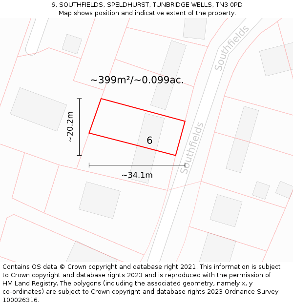6, SOUTHFIELDS, SPELDHURST, TUNBRIDGE WELLS, TN3 0PD: Plot and title map