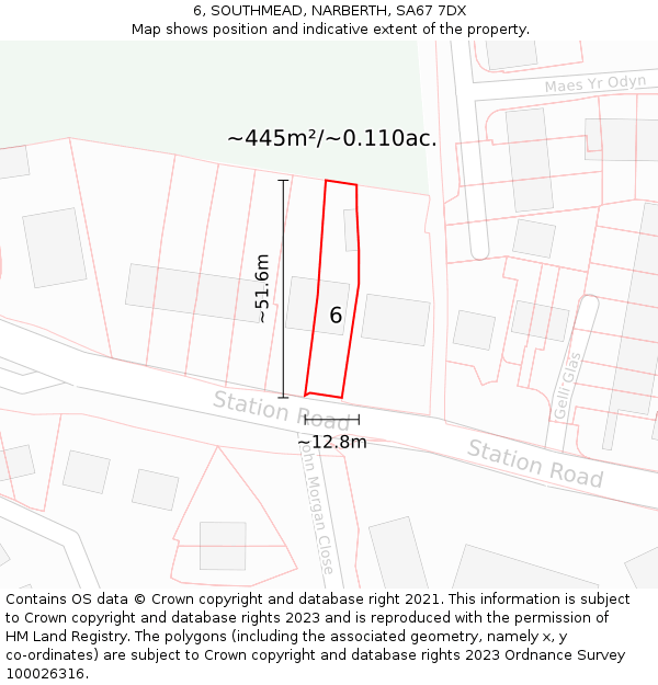 6, SOUTHMEAD, NARBERTH, SA67 7DX: Plot and title map