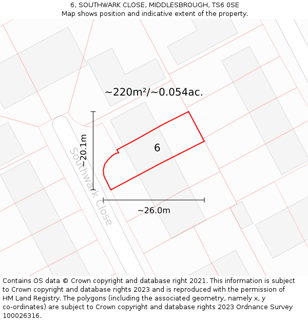 6, SOUTHWARK CLOSE, MIDDLESBROUGH, TS6 0SE: Plot and title map