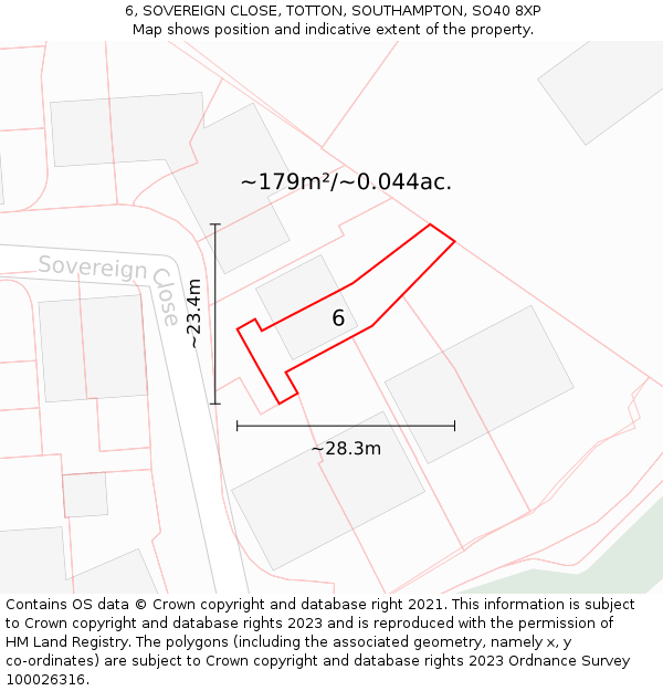 6, SOVEREIGN CLOSE, TOTTON, SOUTHAMPTON, SO40 8XP: Plot and title map