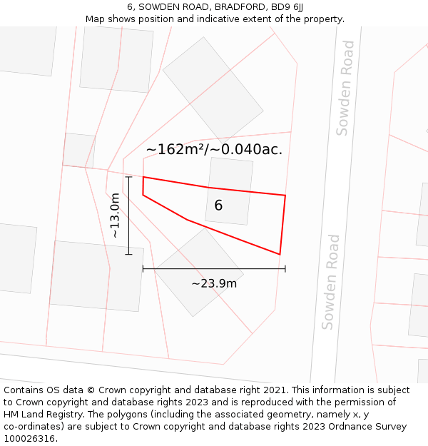 6, SOWDEN ROAD, BRADFORD, BD9 6JJ: Plot and title map