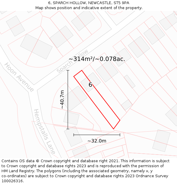 6, SPARCH HOLLOW, NEWCASTLE, ST5 9PA: Plot and title map
