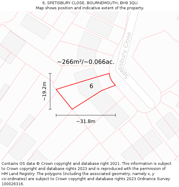 6, SPETISBURY CLOSE, BOURNEMOUTH, BH9 3QU: Plot and title map