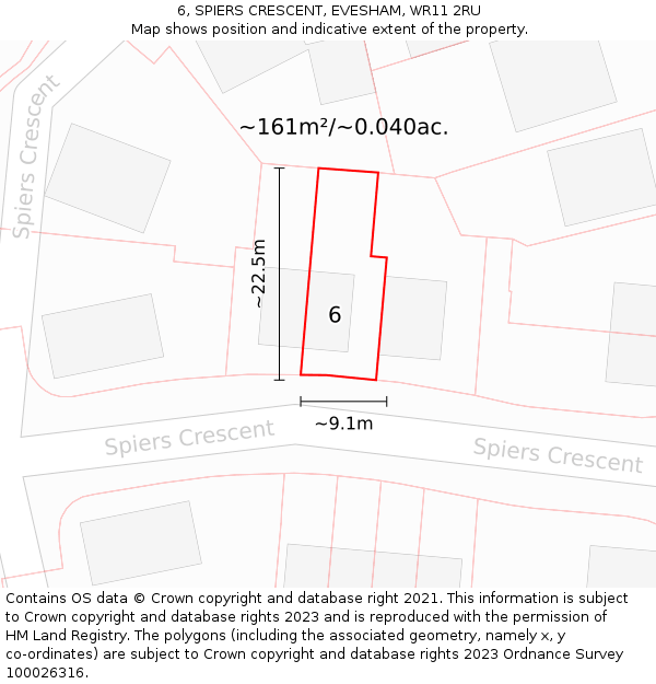 6, SPIERS CRESCENT, EVESHAM, WR11 2RU: Plot and title map