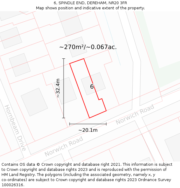 6, SPINDLE END, DEREHAM, NR20 3FR: Plot and title map