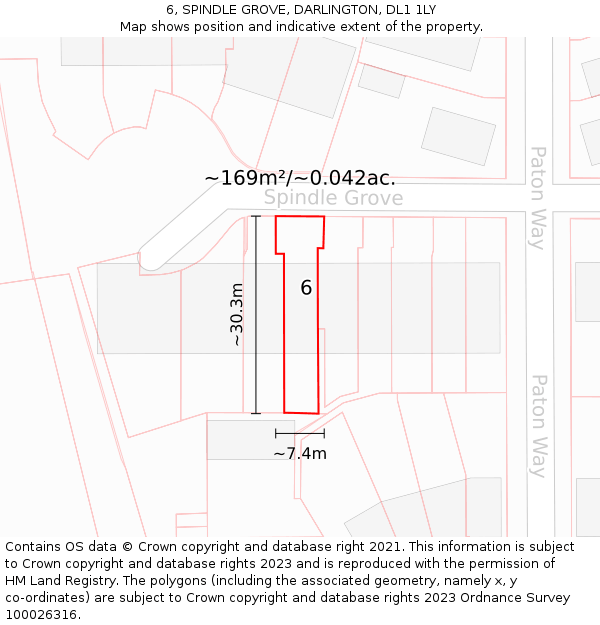 6, SPINDLE GROVE, DARLINGTON, DL1 1LY: Plot and title map