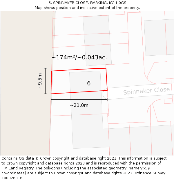 6, SPINNAKER CLOSE, BARKING, IG11 0GS: Plot and title map