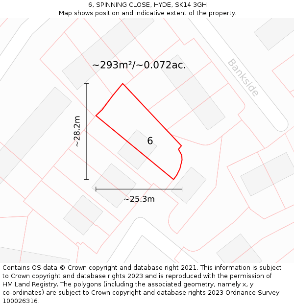 6, SPINNING CLOSE, HYDE, SK14 3GH: Plot and title map
