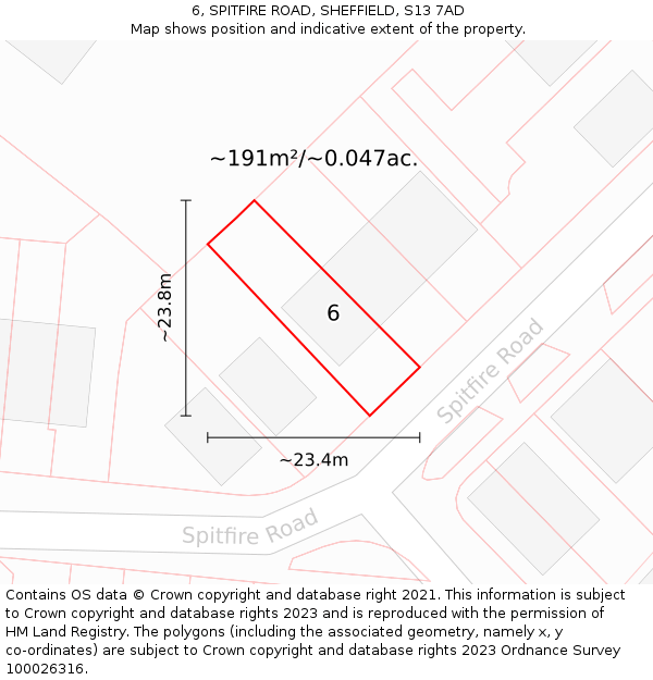 6, SPITFIRE ROAD, SHEFFIELD, S13 7AD: Plot and title map