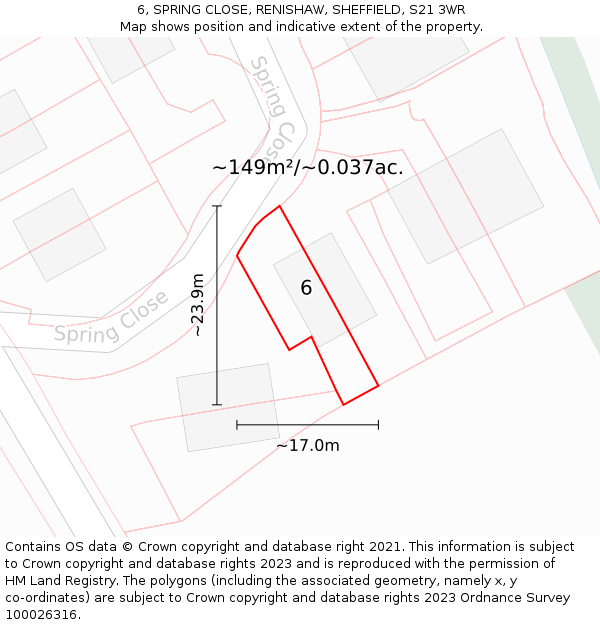6, SPRING CLOSE, RENISHAW, SHEFFIELD, S21 3WR: Plot and title map