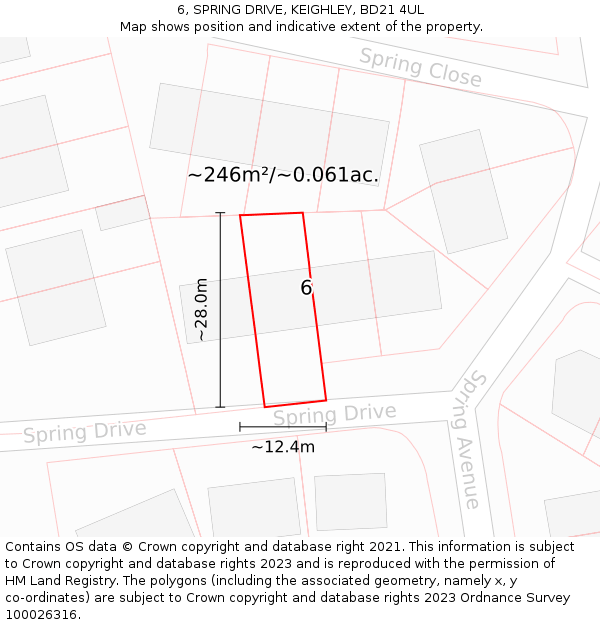 6, SPRING DRIVE, KEIGHLEY, BD21 4UL: Plot and title map