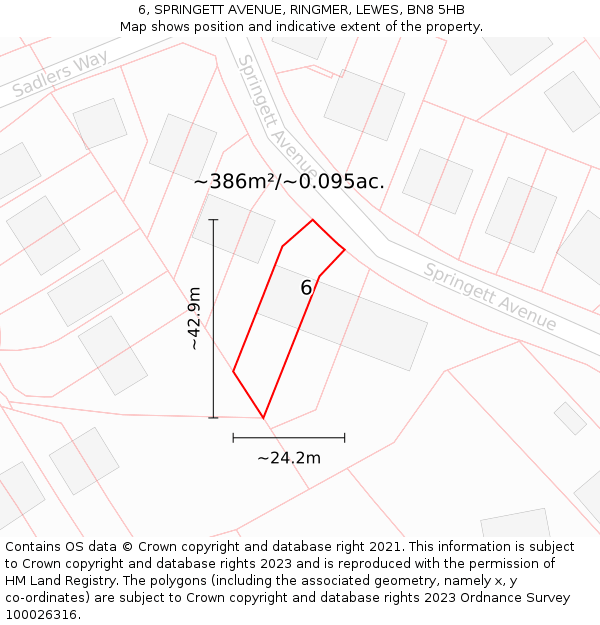 6, SPRINGETT AVENUE, RINGMER, LEWES, BN8 5HB: Plot and title map