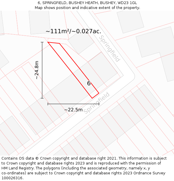 6, SPRINGFIELD, BUSHEY HEATH, BUSHEY, WD23 1GL: Plot and title map