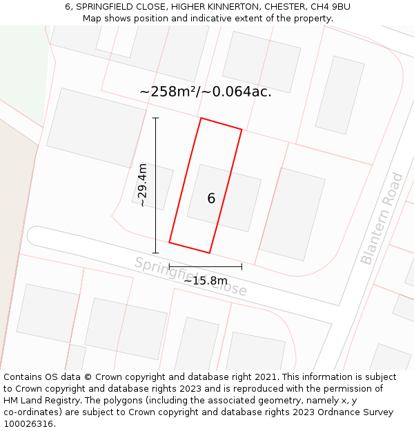 6, SPRINGFIELD CLOSE, HIGHER KINNERTON, CHESTER, CH4 9BU: Plot and title map