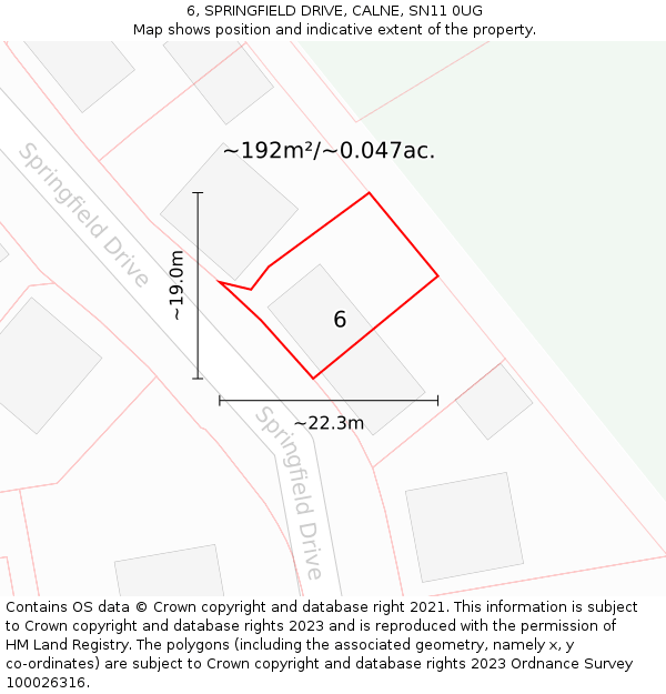 6, SPRINGFIELD DRIVE, CALNE, SN11 0UG: Plot and title map