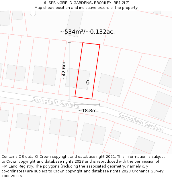 6, SPRINGFIELD GARDENS, BROMLEY, BR1 2LZ: Plot and title map