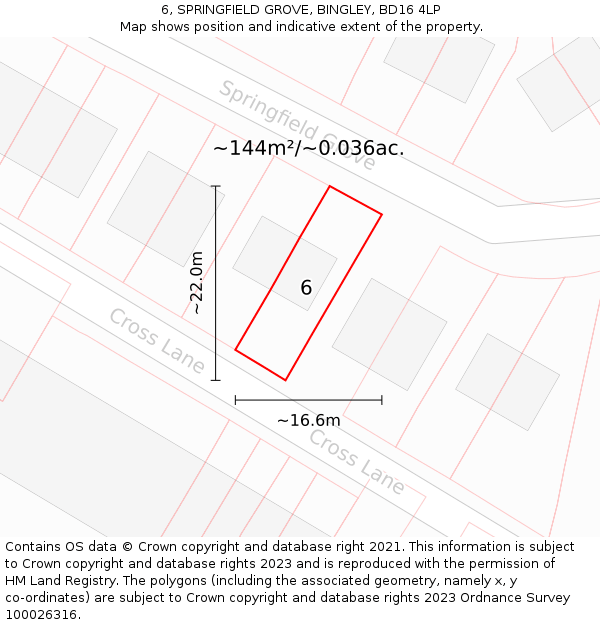 6, SPRINGFIELD GROVE, BINGLEY, BD16 4LP: Plot and title map