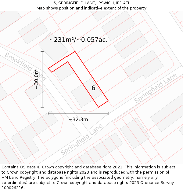 6, SPRINGFIELD LANE, IPSWICH, IP1 4EL: Plot and title map