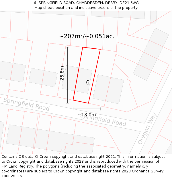 6, SPRINGFIELD ROAD, CHADDESDEN, DERBY, DE21 6WG: Plot and title map