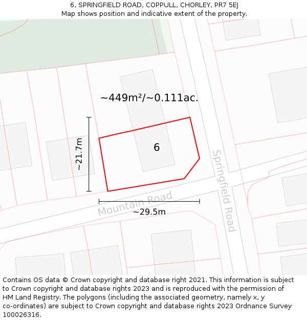 6, SPRINGFIELD ROAD, COPPULL, CHORLEY, PR7 5EJ: Plot and title map