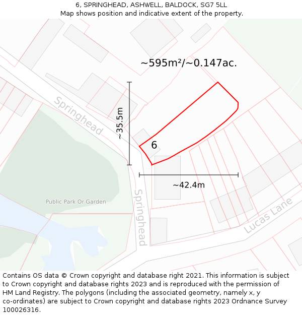 6, SPRINGHEAD, ASHWELL, BALDOCK, SG7 5LL: Plot and title map