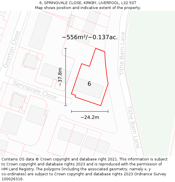 6, SPRINGVALE CLOSE, KIRKBY, LIVERPOOL, L32 5ST: Plot and title map