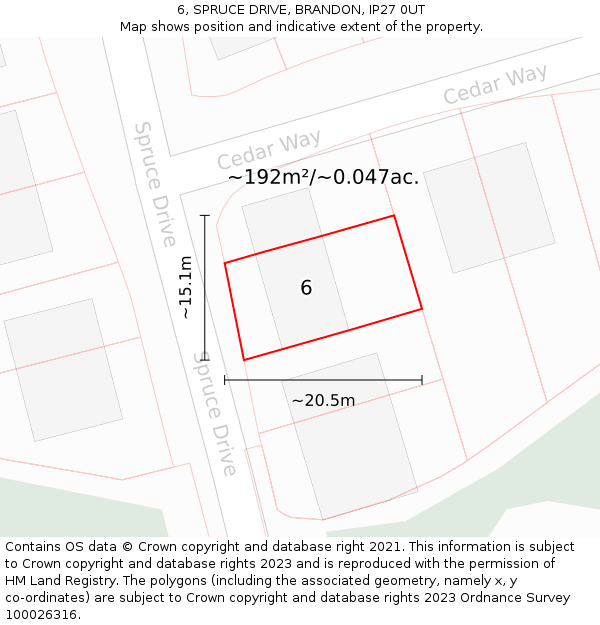 6, SPRUCE DRIVE, BRANDON, IP27 0UT: Plot and title map