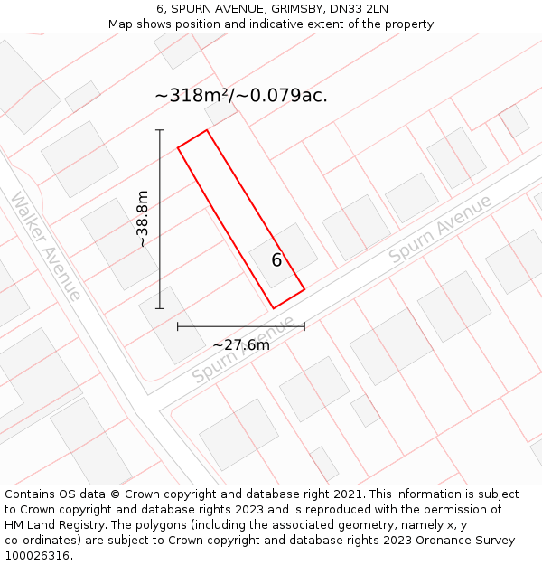 6, SPURN AVENUE, GRIMSBY, DN33 2LN: Plot and title map