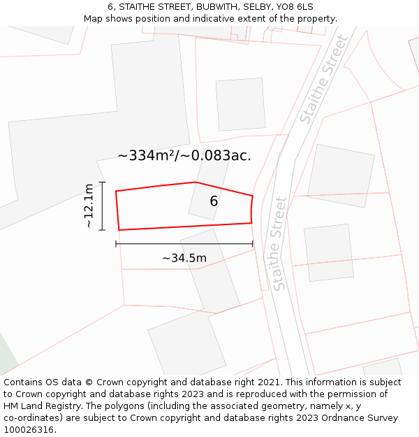 6, STAITHE STREET, BUBWITH, SELBY, YO8 6LS: Plot and title map