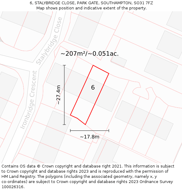 6, STALYBRIDGE CLOSE, PARK GATE, SOUTHAMPTON, SO31 7FZ: Plot and title map