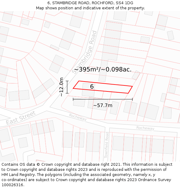6, STAMBRIDGE ROAD, ROCHFORD, SS4 1DG: Plot and title map