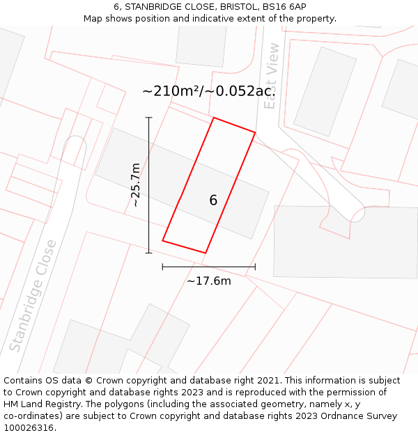 6, STANBRIDGE CLOSE, BRISTOL, BS16 6AP: Plot and title map