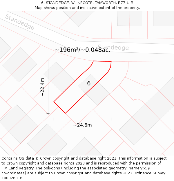 6, STANDEDGE, WILNECOTE, TAMWORTH, B77 4LB: Plot and title map