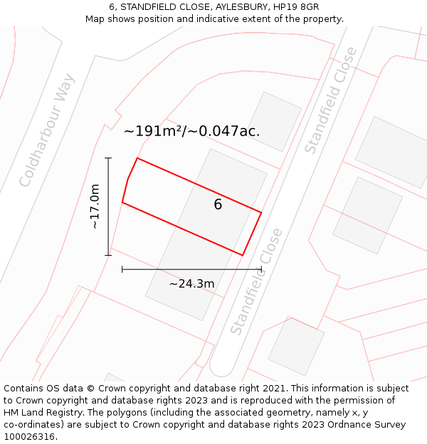 6, STANDFIELD CLOSE, AYLESBURY, HP19 8GR: Plot and title map