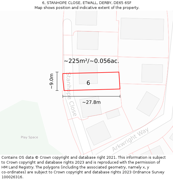 6, STANHOPE CLOSE, ETWALL, DERBY, DE65 6SF: Plot and title map