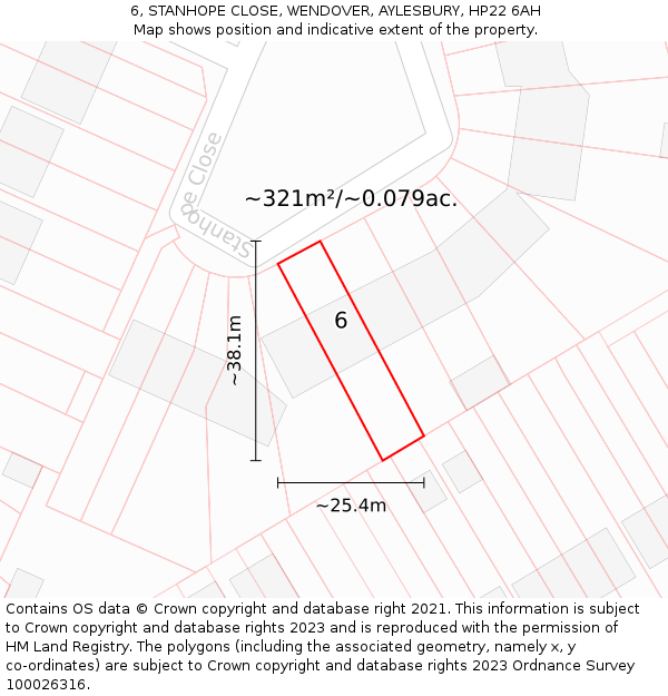 6, STANHOPE CLOSE, WENDOVER, AYLESBURY, HP22 6AH: Plot and title map