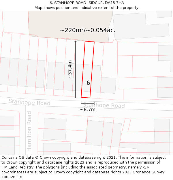 6, STANHOPE ROAD, SIDCUP, DA15 7HA: Plot and title map