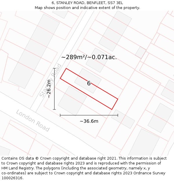 6, STANLEY ROAD, BENFLEET, SS7 3EL: Plot and title map