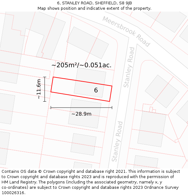 6, STANLEY ROAD, SHEFFIELD, S8 9JB: Plot and title map