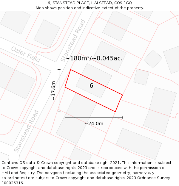 6, STANSTEAD PLACE, HALSTEAD, CO9 1GQ: Plot and title map