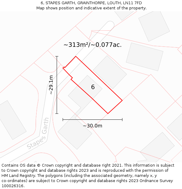 6, STAPES GARTH, GRAINTHORPE, LOUTH, LN11 7FD: Plot and title map