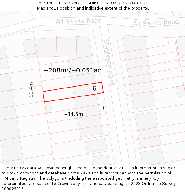 6, STAPLETON ROAD, HEADINGTON, OXFORD, OX3 7LU: Plot and title map