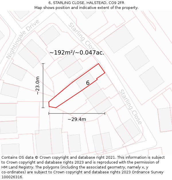 6, STARLING CLOSE, HALSTEAD, CO9 2FR: Plot and title map