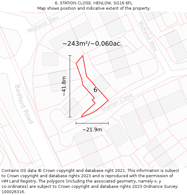6, STATION CLOSE, HENLOW, SG16 6FL: Plot and title map