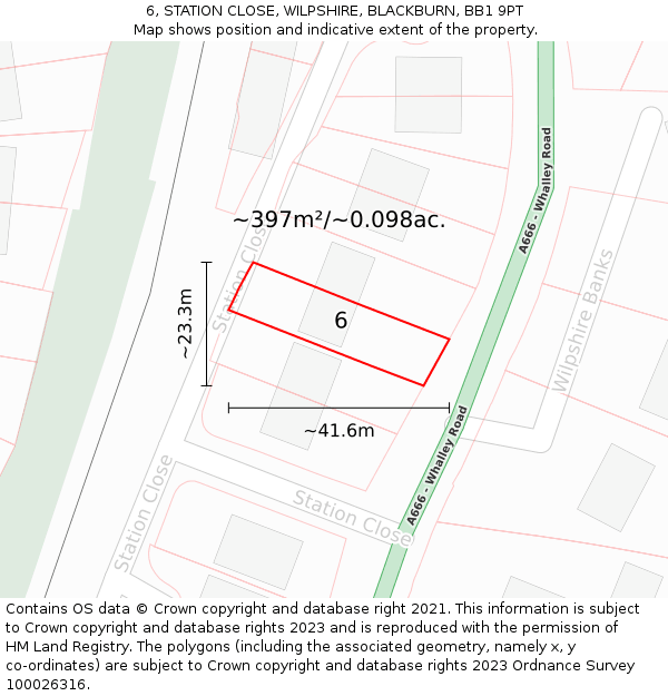6, STATION CLOSE, WILPSHIRE, BLACKBURN, BB1 9PT: Plot and title map