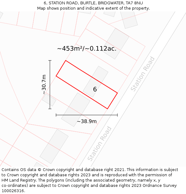 6, STATION ROAD, BURTLE, BRIDGWATER, TA7 8NU: Plot and title map