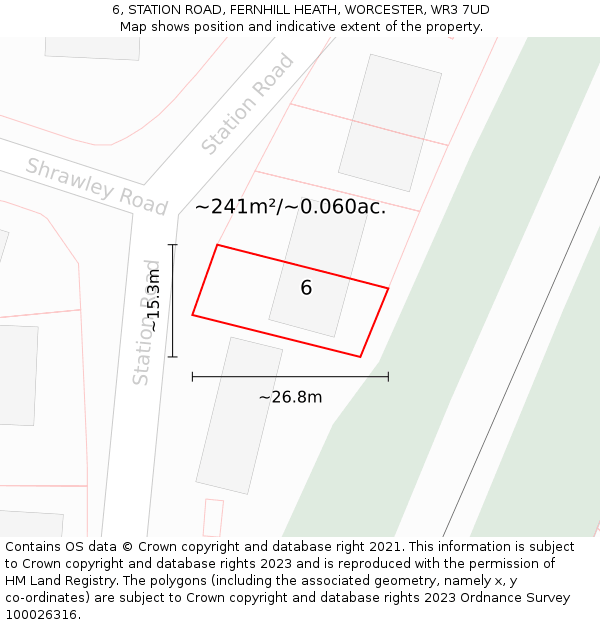 6, STATION ROAD, FERNHILL HEATH, WORCESTER, WR3 7UD: Plot and title map