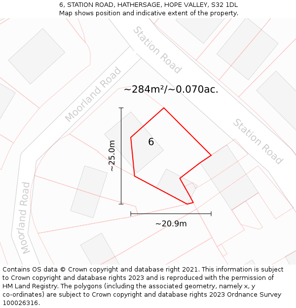 6, STATION ROAD, HATHERSAGE, HOPE VALLEY, S32 1DL: Plot and title map
